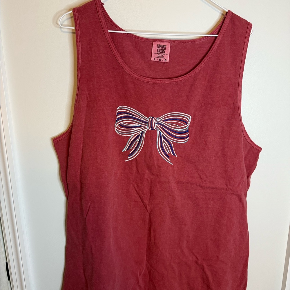 Comfort Colors Women's Red Muscle Tee with Striped Bow